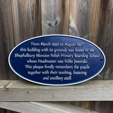 Shephalbury Mansion Oval Blue Plaque-Historical Information Plaques-Signcast